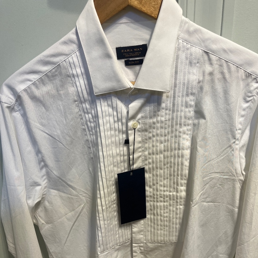 Men’s Zara White Tuxedo Collared Shirt
